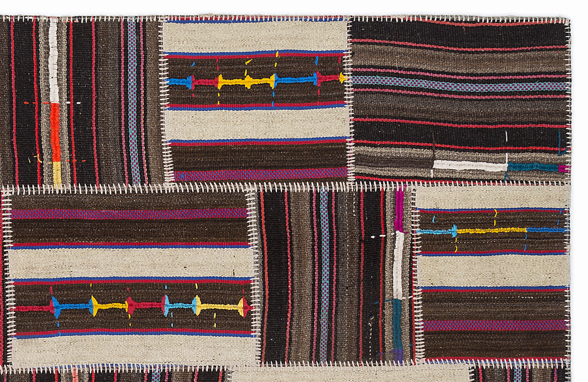 Striped Over Dyed Kilim Patchwork Unique Rug 5&#39;3&#39;&#39; x 7&#39;7&#39;&#39; ft 160 x 230 cm