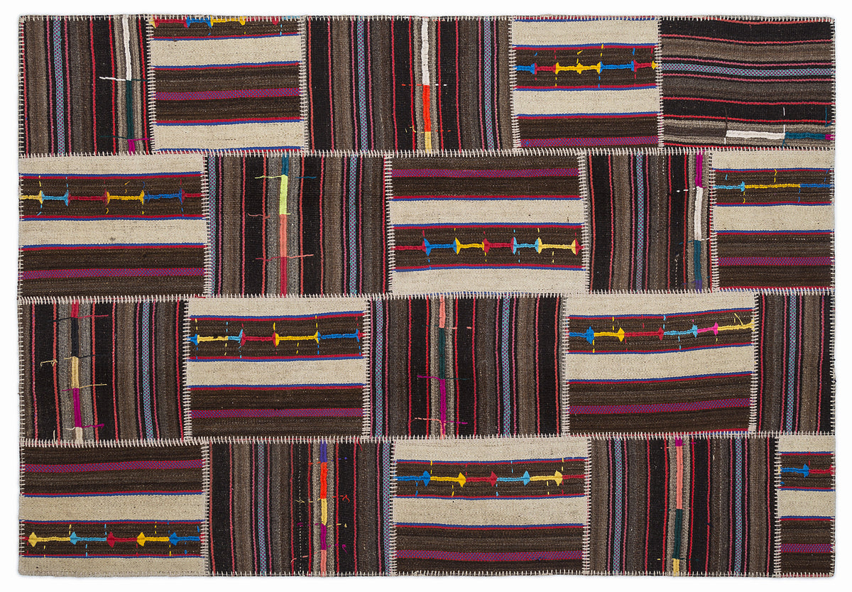Striped Over Dyed Kilim Patchwork Unique Rug 5&#39;3&#39;&#39; x 7&#39;7&#39;&#39; ft 160 x 230 cm