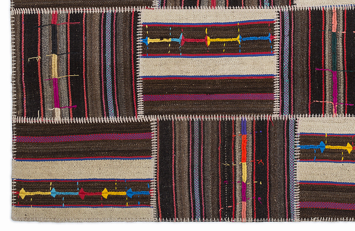Striped Over Dyed Kilim Patchwork Unique Rug 5&#39;3&#39;&#39; x 7&#39;7&#39;&#39; ft 160 x 230 cm