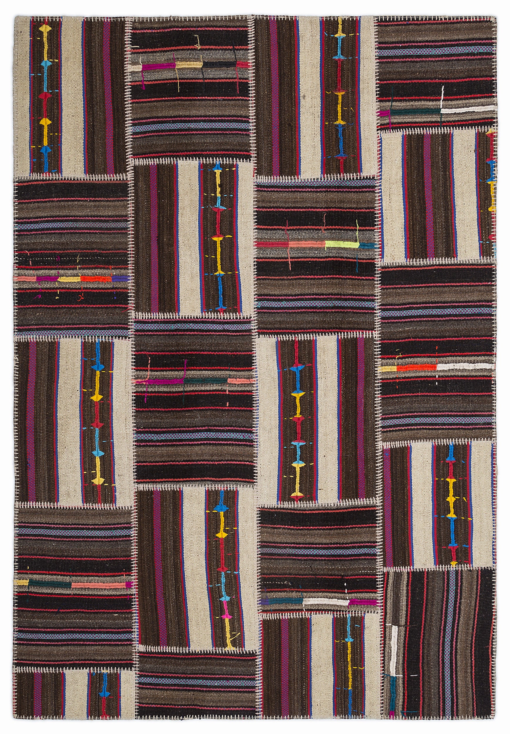 Striped Over Dyed Kilim Patchwork Unique Rug 5'3'' x 7'7'' ft 160 x 230 cm