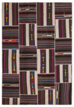 Striped Over Dyed Kilim Patchwork Unique Rug 5'3'' x 7'7'' ft 160 x 230 cm