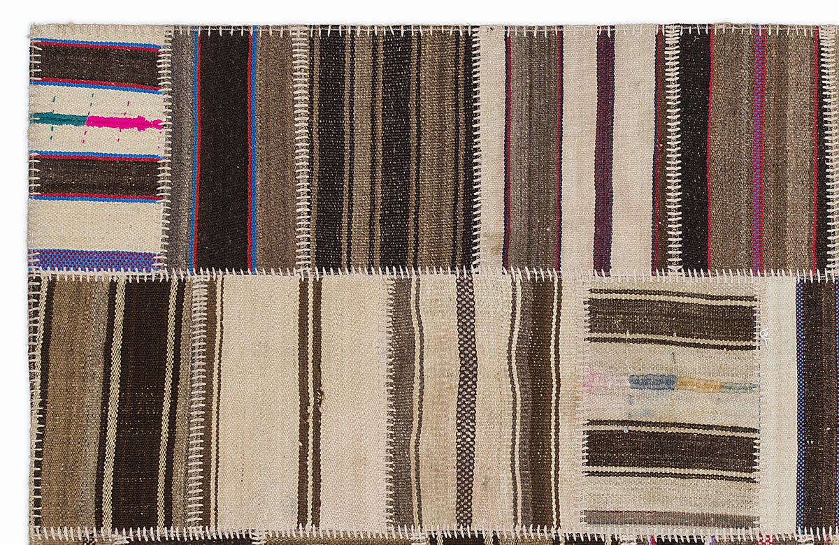 Striped Over Dyed Kilim Patchwork Unique Rug 5&#39;3&#39;&#39; x 7&#39;7&#39;&#39; ft 160 x 230 cm