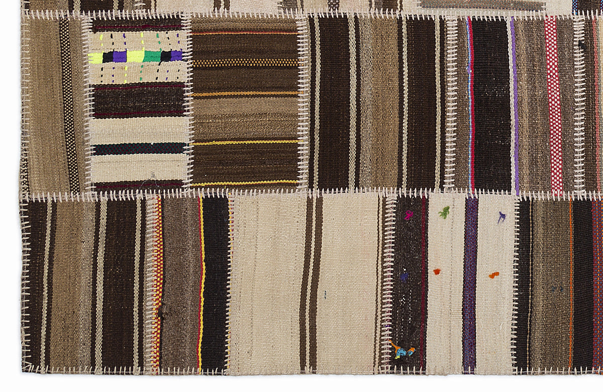 Striped Over Dyed Kilim Patchwork Unique Rug 5&#39;3&#39;&#39; x 7&#39;7&#39;&#39; ft 160 x 230 cm