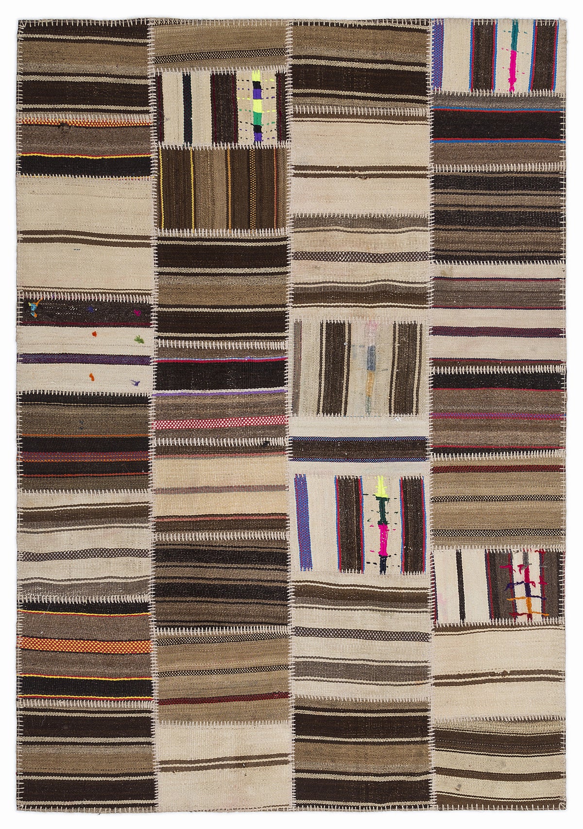 Striped Over Dyed Kilim Patchwork Unique Rug 5&#39;3&#39;&#39; x 7&#39;7&#39;&#39; ft 160 x 230 cm