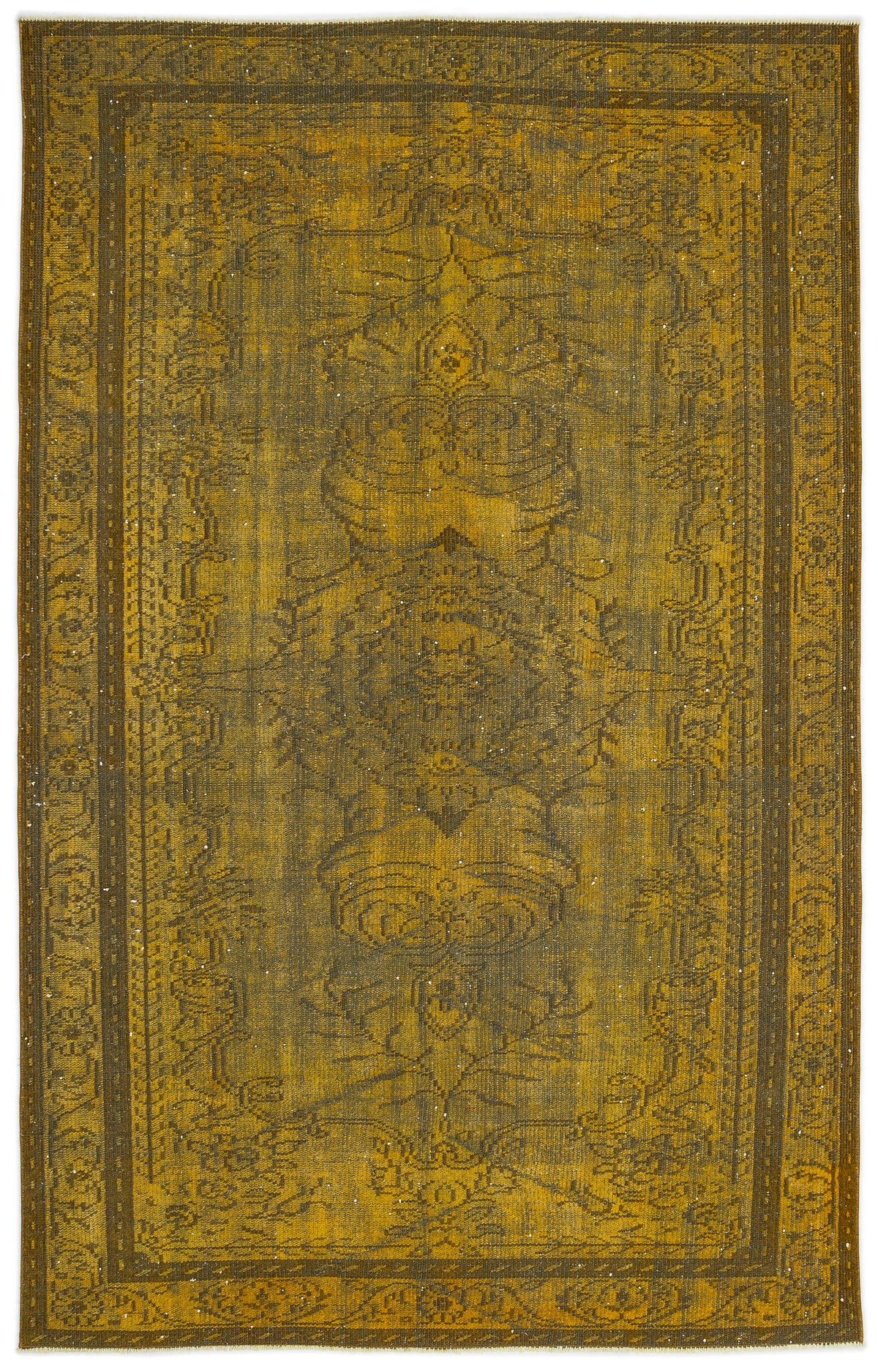 Yellow Over Dyed Vintage Rug 5&#39;8&#39;&#39; x 8&#39;12&#39;&#39; ft 172 x 274 cm