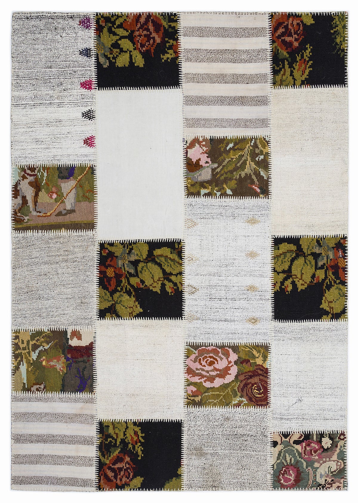 Karabakh Over Dyed Kilim Patchwork Unique Rug 5&#39;3&#39;&#39; x 7&#39;7&#39;&#39; ft 160 x 230 cm