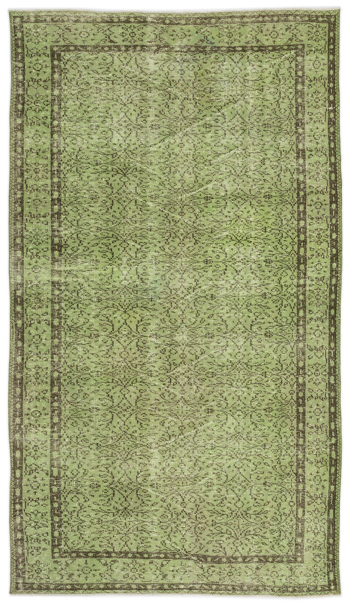 Green Over Dyed Vintage Rug 5&#39;3&#39;&#39; x 9&#39;2&#39;&#39; ft 160 x 280 cm