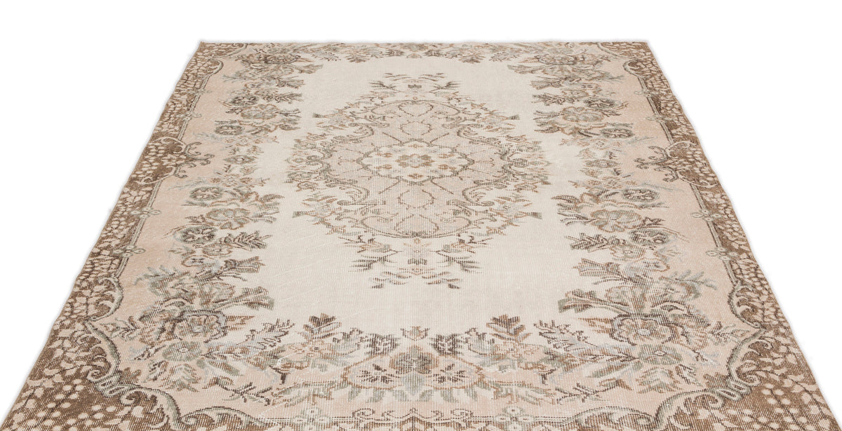 Beige Over Dyed Vintage Rug 5&#39;7&#39;&#39; x 8&#39;4&#39;&#39; ft 170 x 255 cm