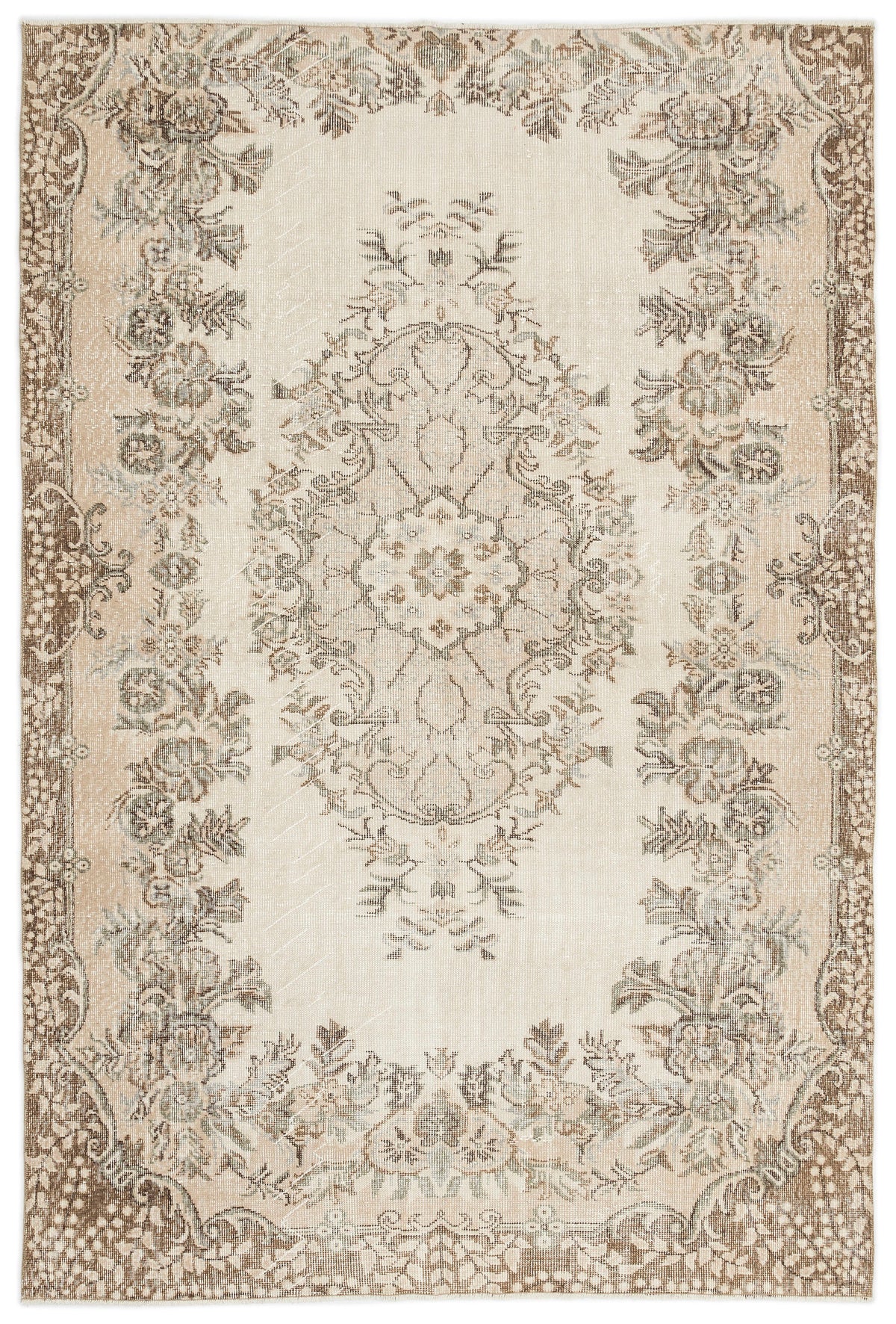 Beige Over Dyed Vintage Rug 5&#39;7&#39;&#39; x 8&#39;4&#39;&#39; ft 170 x 255 cm