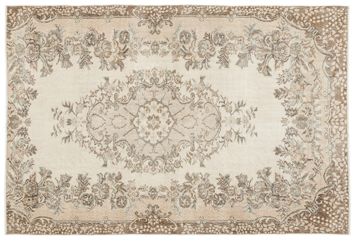 Beige Over Dyed Vintage Rug 5&#39;7&#39;&#39; x 8&#39;4&#39;&#39; ft 170 x 255 cm