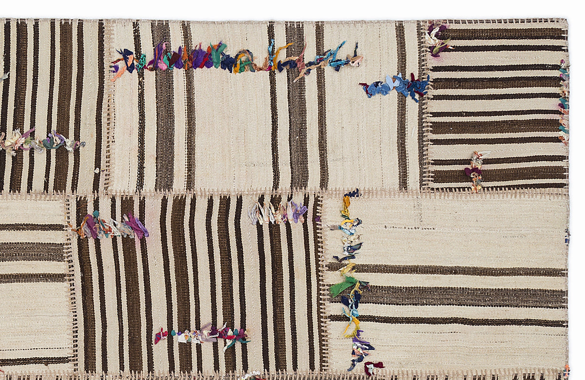 Striped Over Dyed Kilim Patchwork Unique Rug 5&#39;3&#39;&#39; x 7&#39;7&#39;&#39; ft 160 x 230 cm