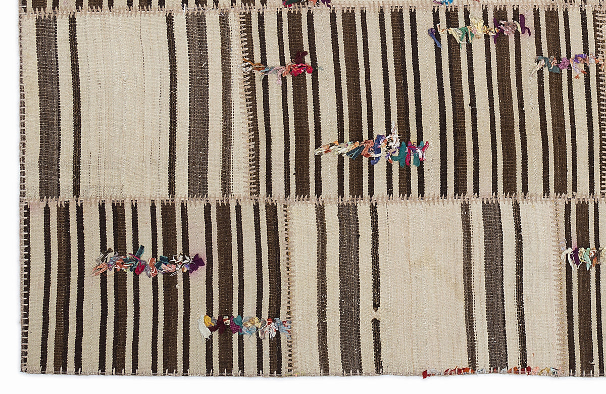 Striped Over Dyed Kilim Patchwork Unique Rug 5&#39;3&#39;&#39; x 7&#39;7&#39;&#39; ft 160 x 230 cm