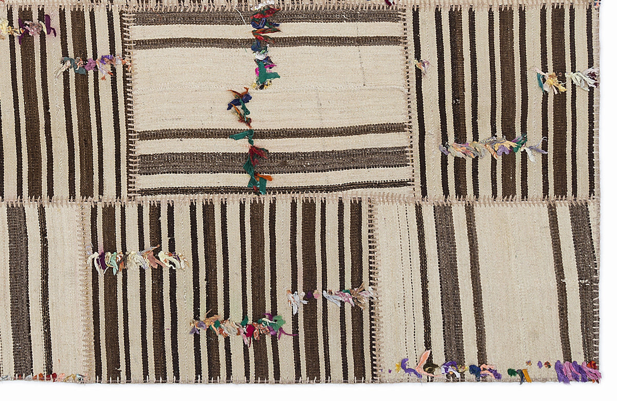 Striped Over Dyed Kilim Patchwork Unique Rug 5&#39;3&#39;&#39; x 7&#39;7&#39;&#39; ft 160 x 230 cm