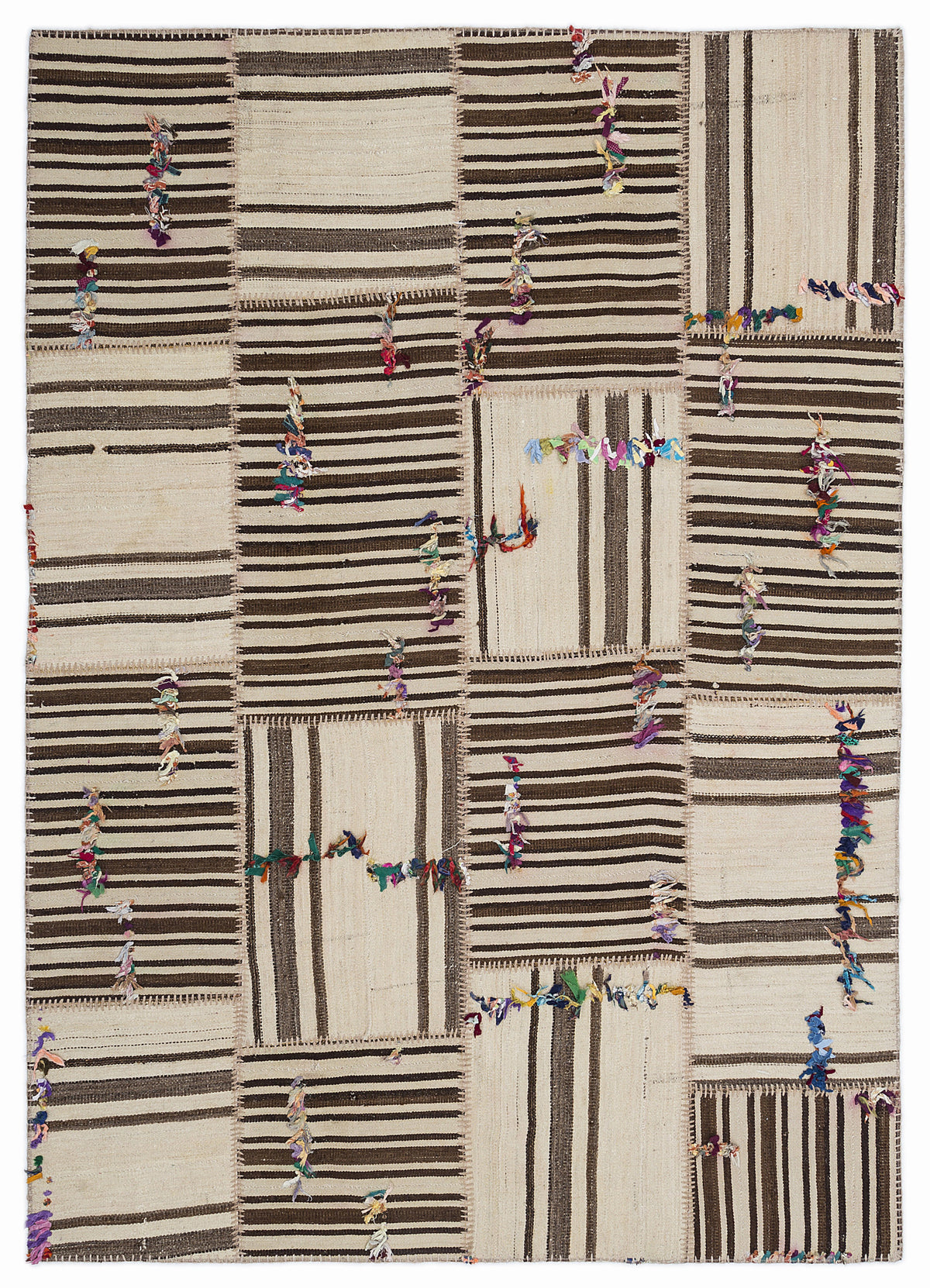 Striped Over Dyed Kilim Patchwork Unique Rug 5&#39;3&#39;&#39; x 7&#39;7&#39;&#39; ft 160 x 230 cm