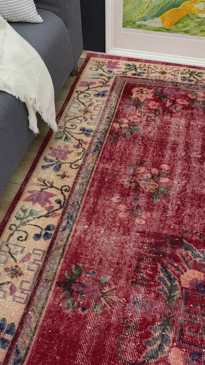 Traditional Design Floral Over Dyed Vintage Rug 5'10'' x 9'2'' ft 177 x 280 cm
