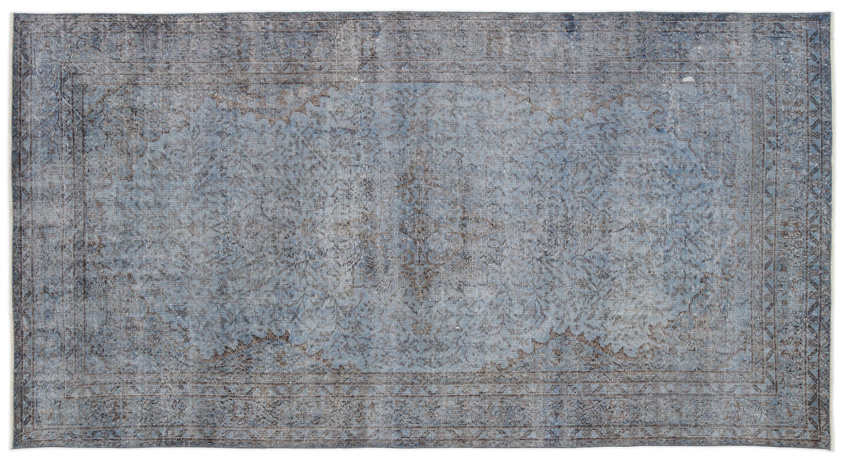 Blue Over Dyed Vintage Rug 5&#39;5&#39;&#39; x 10&#39;3&#39;&#39; ft 164 x 312 cm