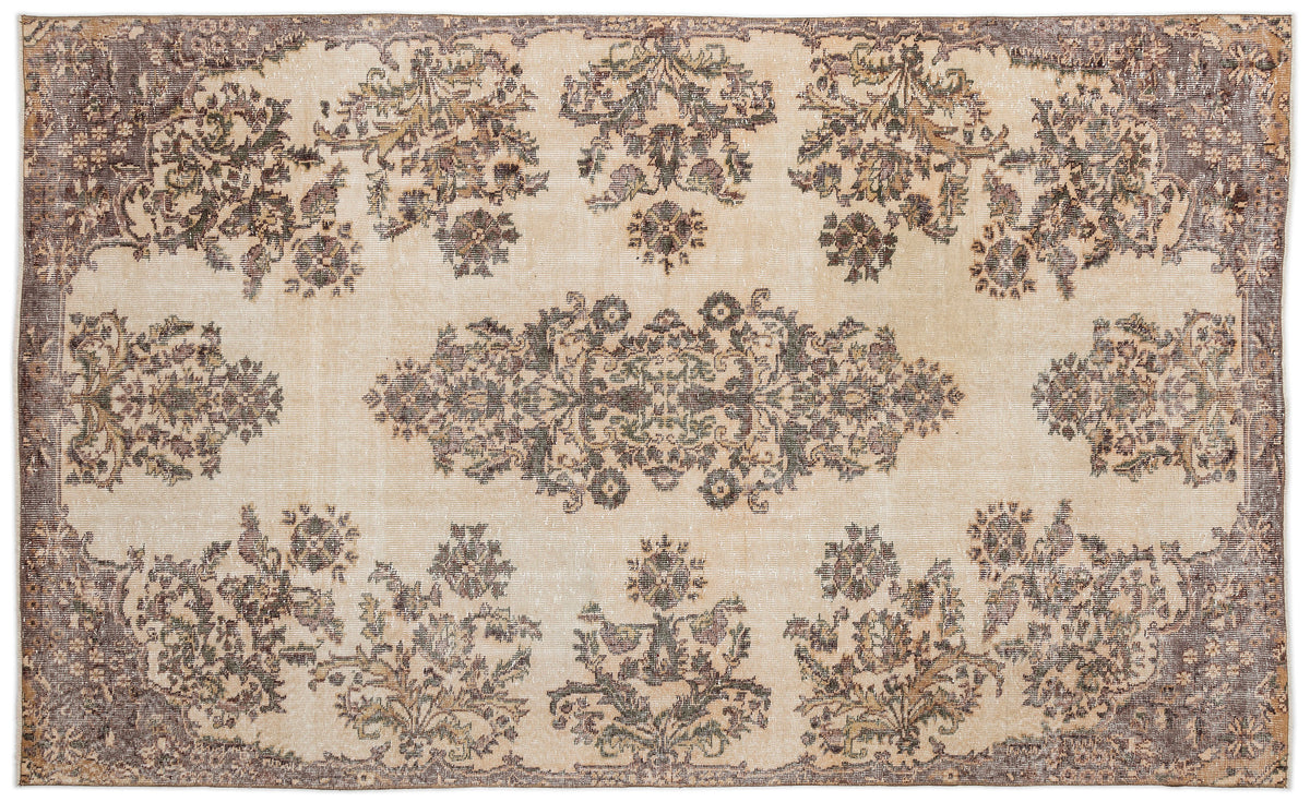 Beige Over Dyed Vintage Rug 5&#39;9&#39;&#39; x 9&#39;5&#39;&#39; ft 174 x 286 cm