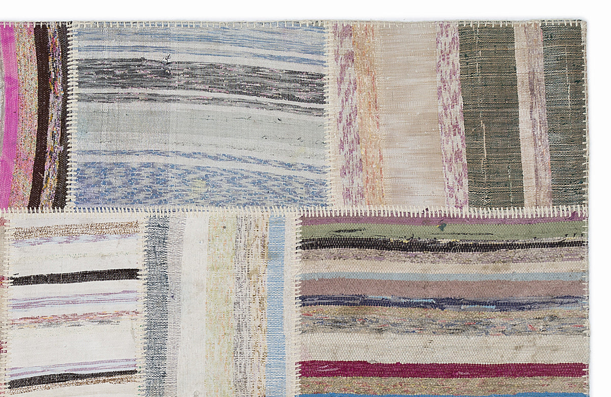 Striped Over Dyed Kilim Patchwork Unique Rug 5&#39;3&#39;&#39; x 7&#39;7&#39;&#39; ft 160 x 230 cm
