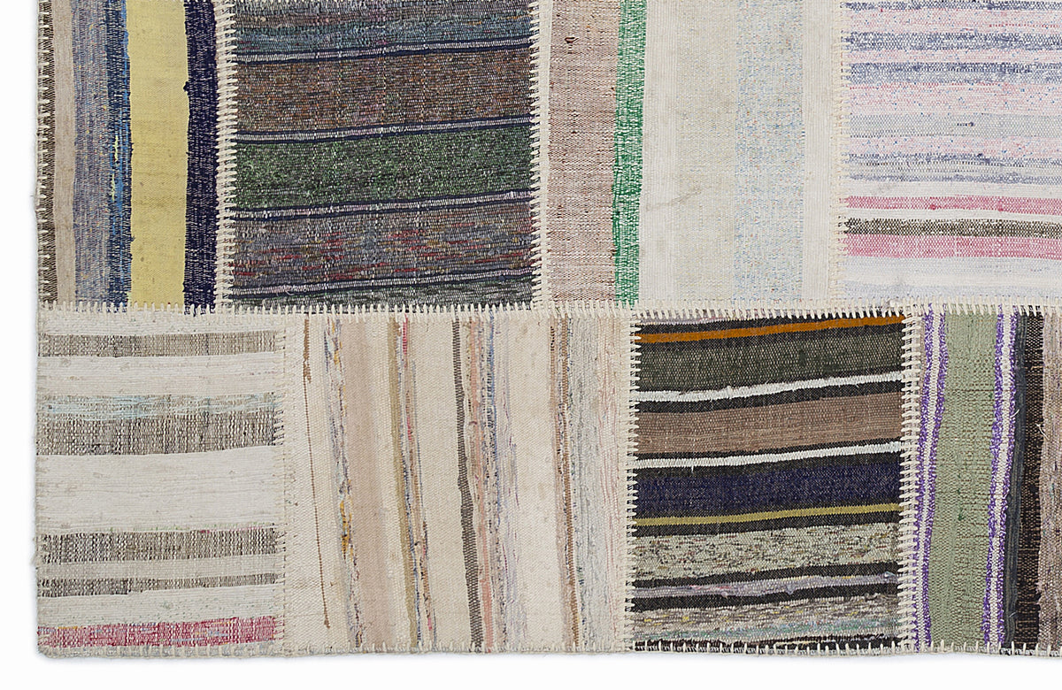 Striped Over Dyed Kilim Patchwork Unique Rug 5&#39;3&#39;&#39; x 7&#39;7&#39;&#39; ft 160 x 230 cm