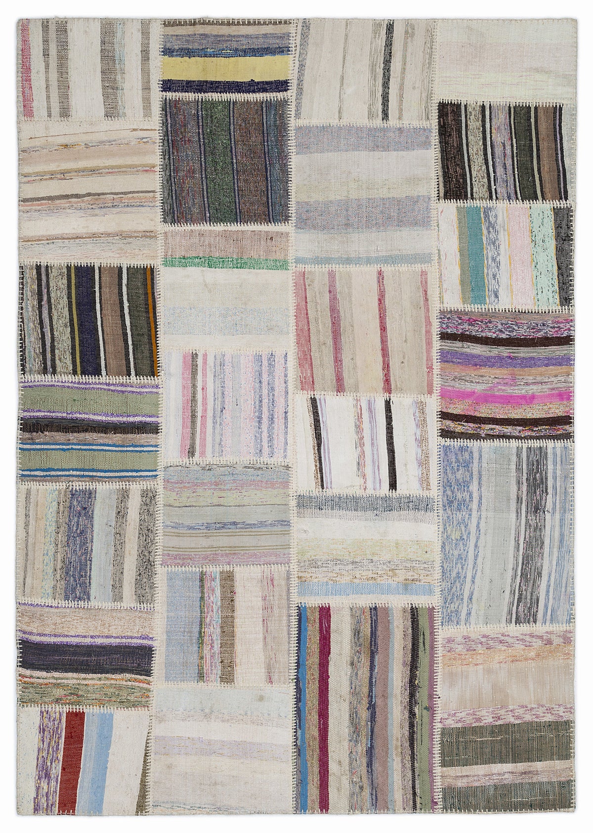 Striped Over Dyed Kilim Patchwork Unique Rug 5&#39;3&#39;&#39; x 7&#39;7&#39;&#39; ft 160 x 230 cm