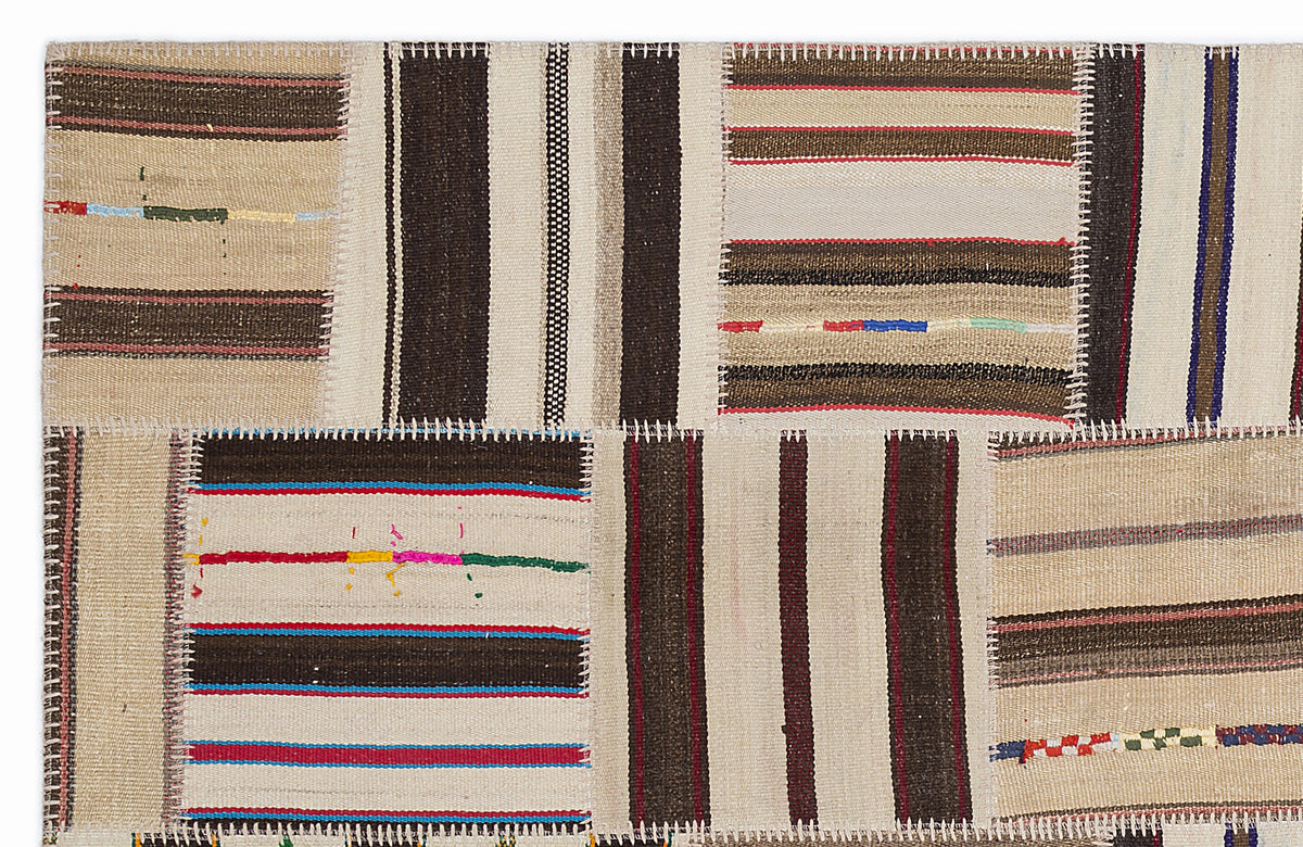 Striped Over Dyed Kilim Patchwork Unique Rug 5&#39;3&#39;&#39; x 7&#39;7&#39;&#39; ft 160 x 230 cm