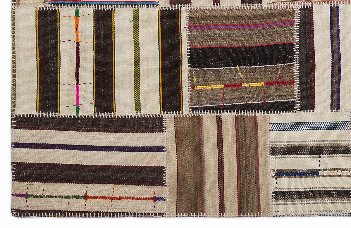 Striped Over Dyed Kilim Patchwork Unique Rug 5&#39;3&#39;&#39; x 7&#39;7&#39;&#39; ft 160 x 230 cm