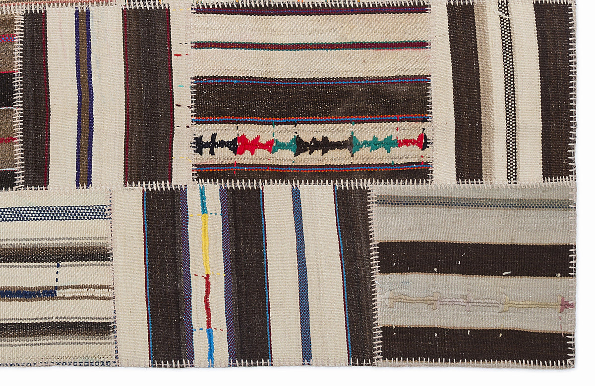 Striped Over Dyed Kilim Patchwork Unique Rug 5&#39;3&#39;&#39; x 7&#39;7&#39;&#39; ft 160 x 230 cm