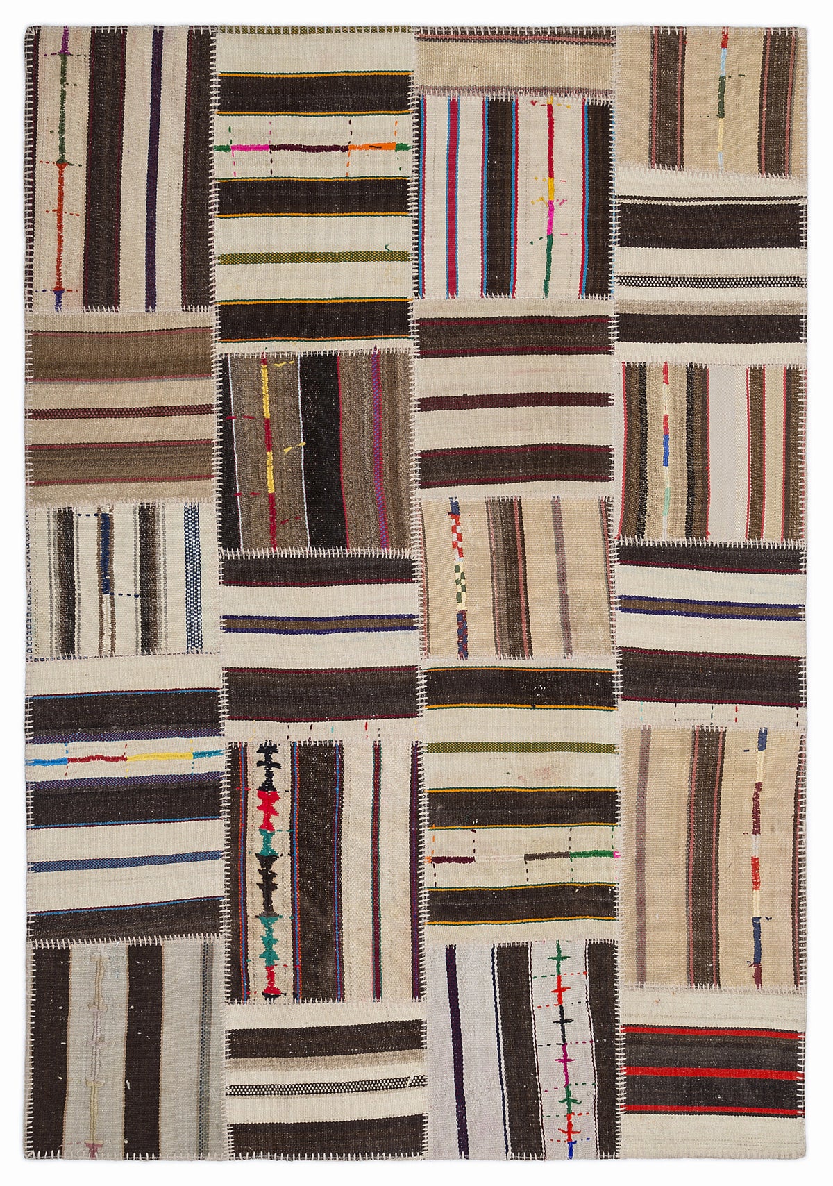 Striped Over Dyed Kilim Patchwork Unique Rug 5&#39;3&#39;&#39; x 7&#39;7&#39;&#39; ft 160 x 230 cm