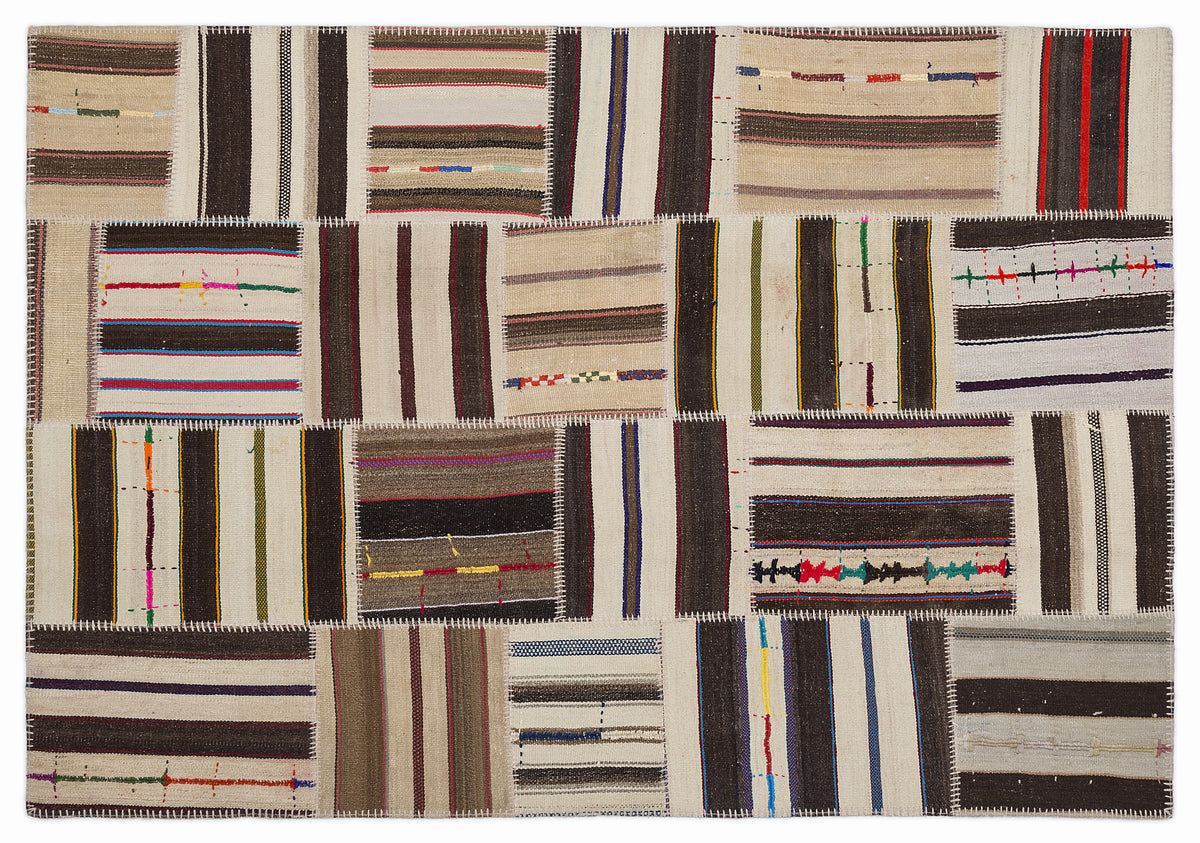 Striped Over Dyed Kilim Patchwork Unique Rug 5&#39;3&#39;&#39; x 7&#39;7&#39;&#39; ft 160 x 230 cm