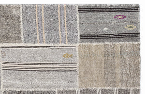 Striped Over Dyed Kilim Patchwork Unique Rug 5'3'' x 7'7'' ft 160 x 230 cm