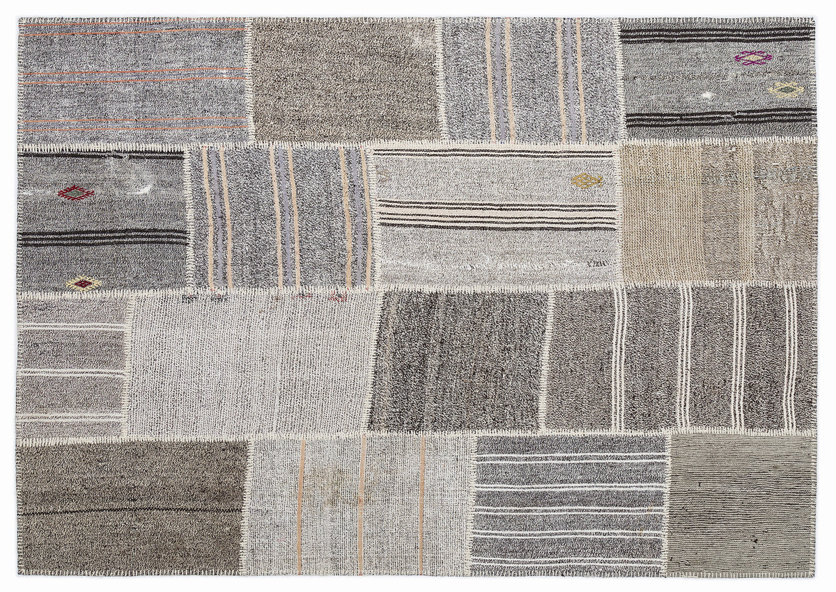 Striped Over Dyed Kilim Patchwork Unique Rug 5&#39;3&#39;&#39; x 7&#39;7&#39;&#39; ft 160 x 230 cm