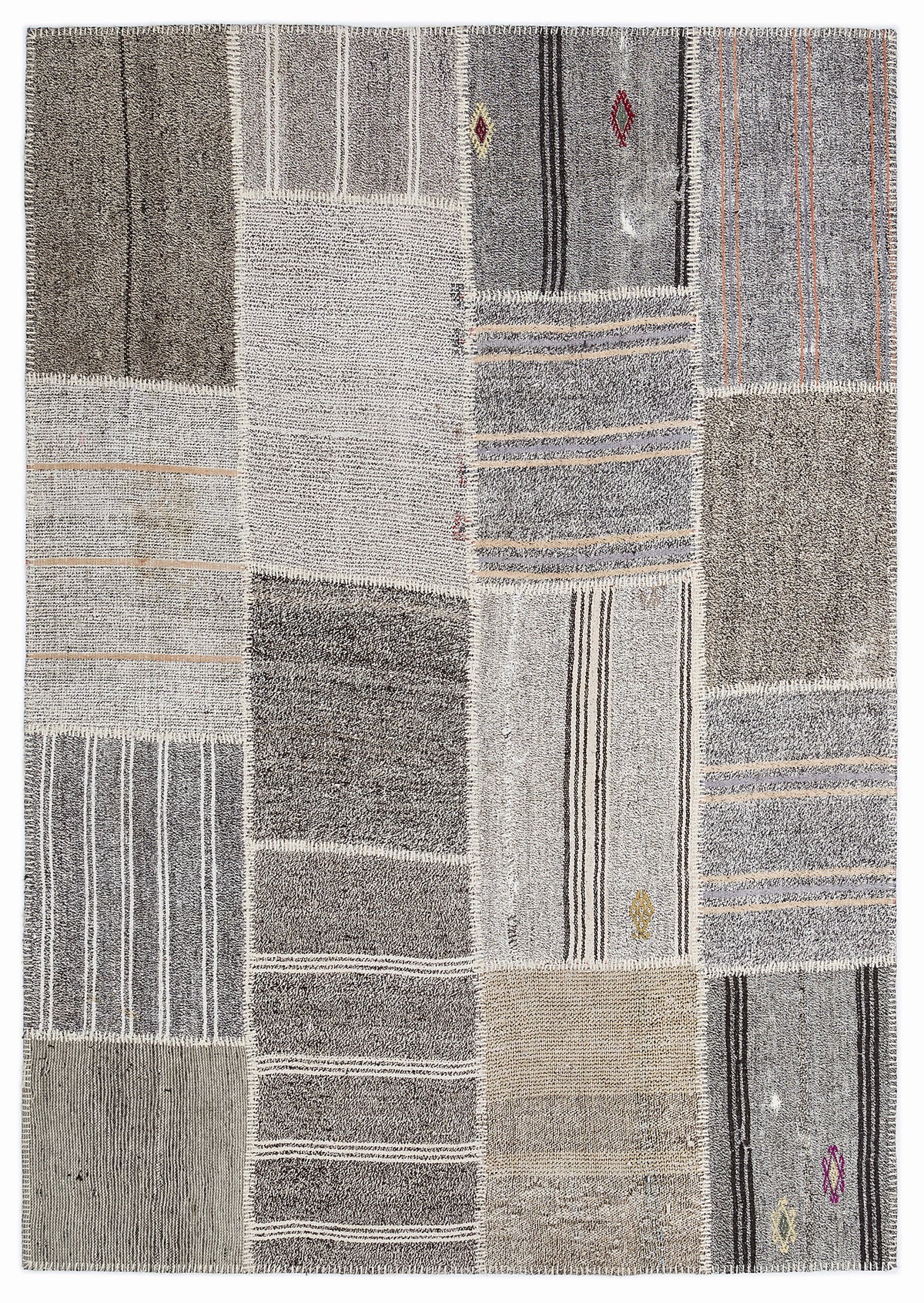 Striped Over Dyed Kilim Patchwork Unique Rug 5&#39;3&#39;&#39; x 7&#39;7&#39;&#39; ft 160 x 230 cm
