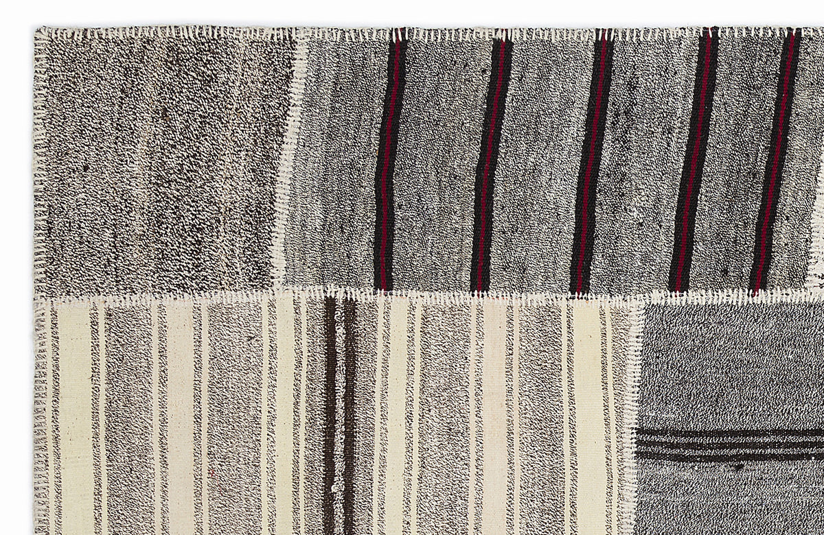 Striped Over Dyed Kilim Patchwork Unique Rug 5&#39;3&#39;&#39; x 7&#39;7&#39;&#39; ft 160 x 230 cm