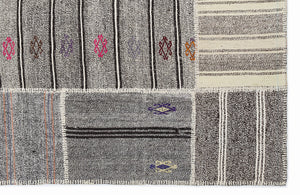 Striped Over Dyed Kilim Patchwork Unique Rug 5'3'' x 7'7'' ft 160 x 230 cm