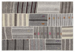 Striped Over Dyed Kilim Patchwork Unique Rug 5'3'' x 7'7'' ft 160 x 230 cm