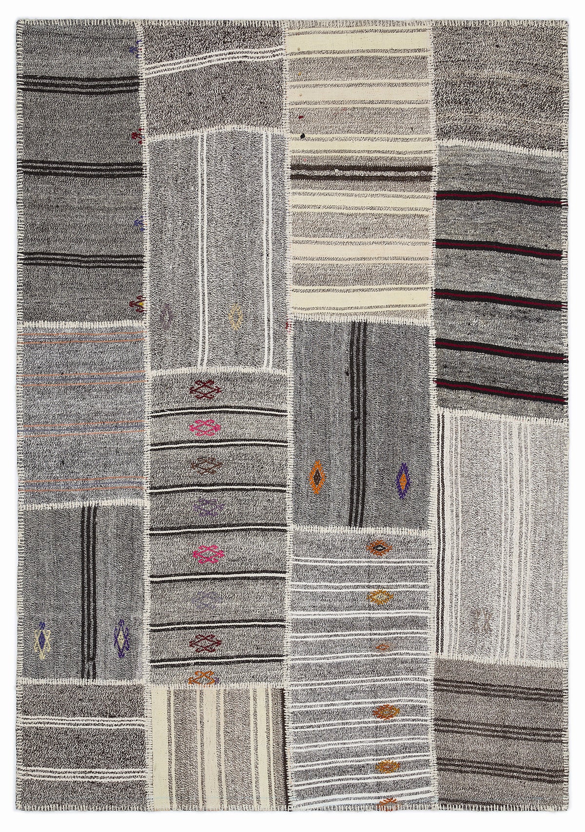 Striped Over Dyed Kilim Patchwork Unique Rug 5&#39;3&#39;&#39; x 7&#39;7&#39;&#39; ft 160 x 230 cm