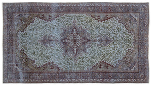 Blue Over Dyed Vintage Rug 5'2'' x 9'5'' ft 158 x 286 cm