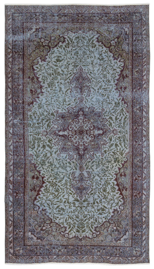 Blue Over Dyed Vintage Rug 5'2'' x 9'5'' ft 158 x 286 cm