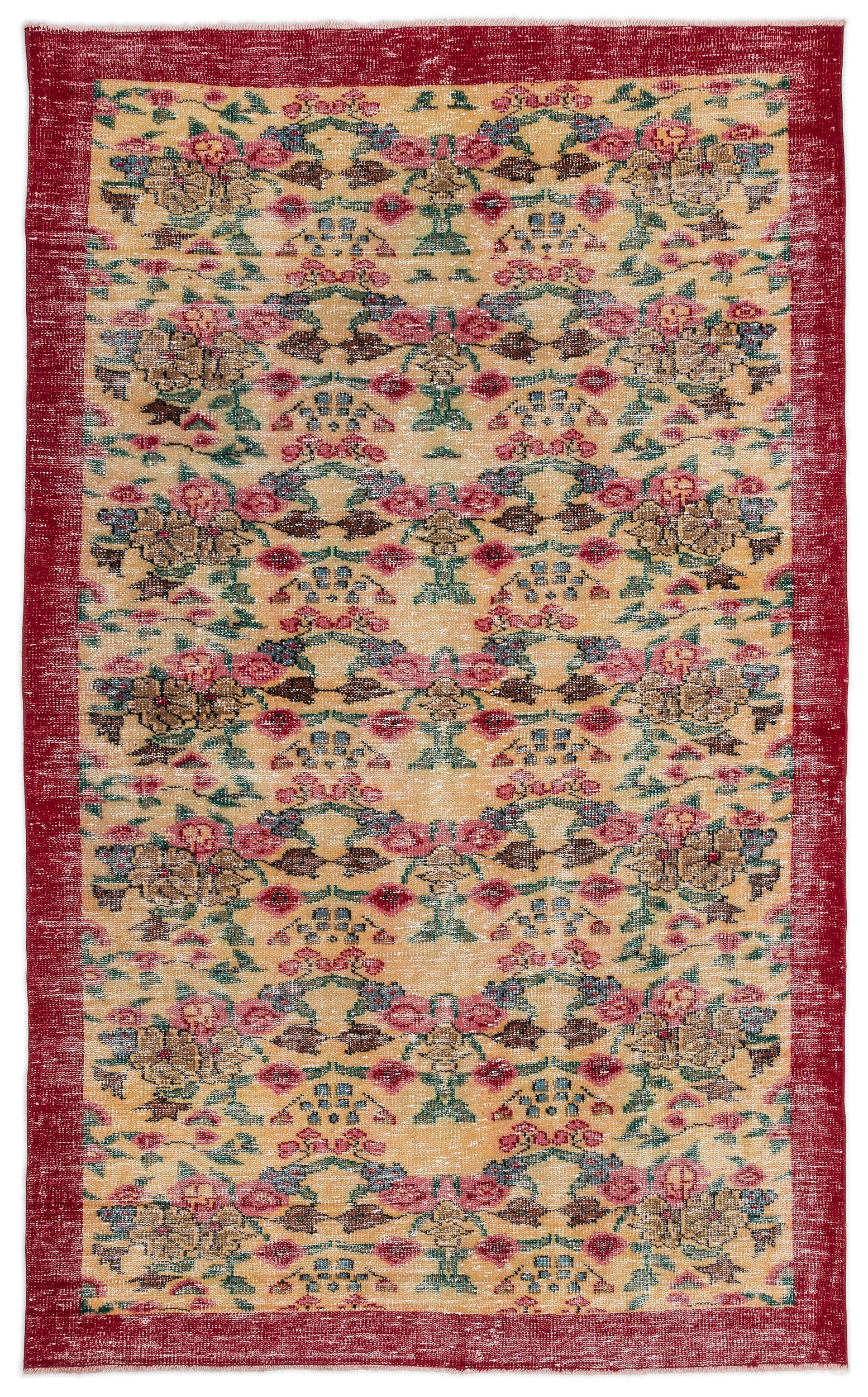Retro Design Natural Red Floral Vintage Rug 5'5'' x 9'0'' ft 164 x 275 cm
