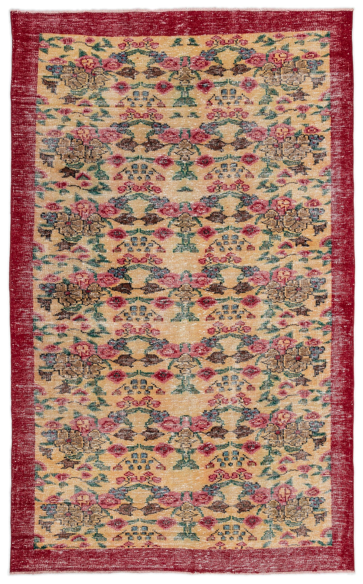 Retro Design Natural Red Floral Vintage Rug 5&#39;5&#39;&#39; x 9&#39;0&#39;&#39; ft 164 x 275 cm