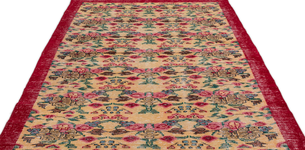 Retro Design Natural Red Floral Vintage Rug 5&#39;5&#39;&#39; x 9&#39;0&#39;&#39; ft 164 x 275 cm