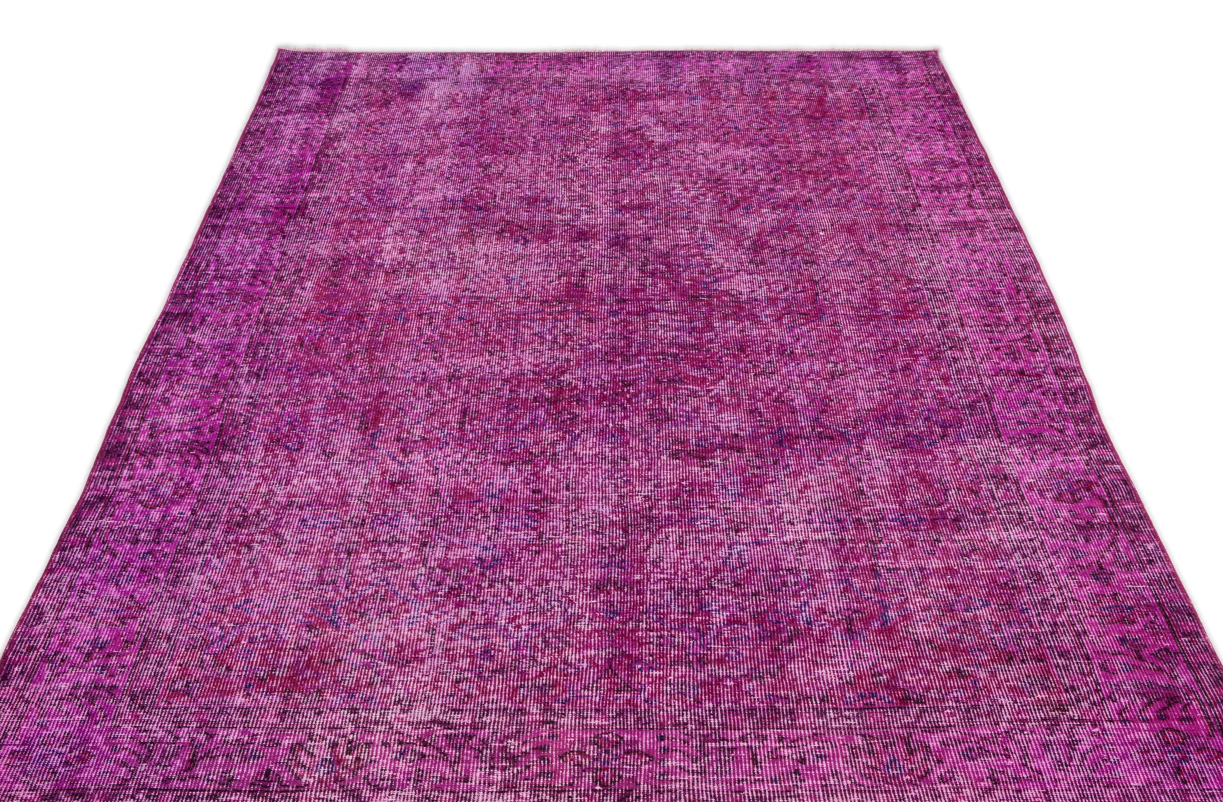 Fuchsia Over Dyed Vintage Rug 4'9'' x 8'10'' ft 145 x 268 cm