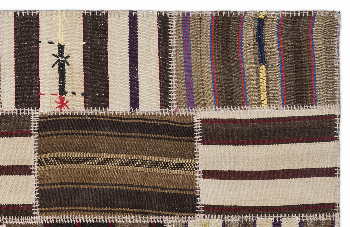 Striped Over Dyed Kilim Patchwork Unique Rug 3&#39;11&#39;&#39; x 5&#39;11&#39;&#39; ft 120 x 180 cm