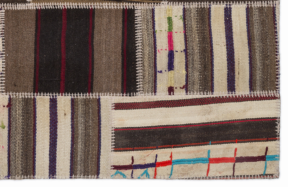 Striped Over Dyed Kilim Patchwork Unique Rug 3&#39;11&#39;&#39; x 5&#39;11&#39;&#39; ft 120 x 180 cm