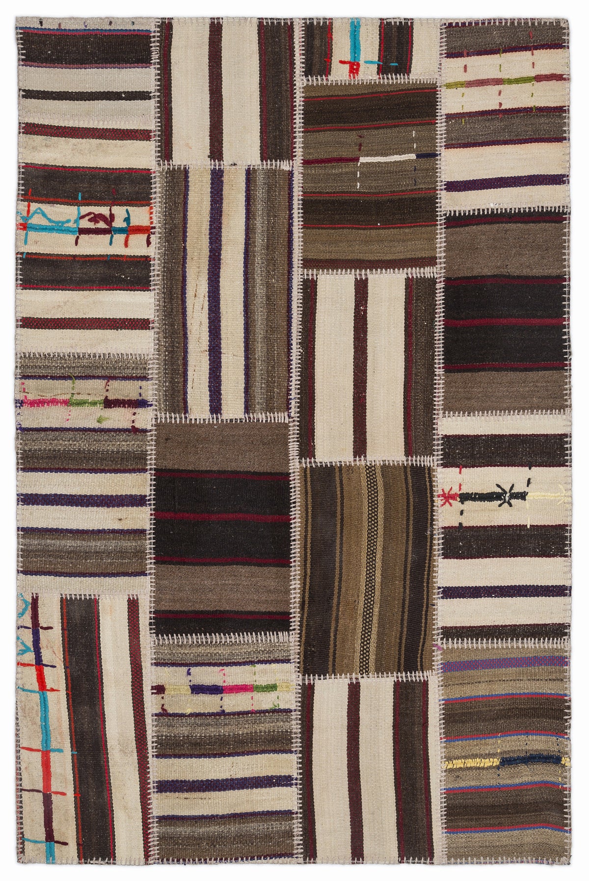 Striped Over Dyed Kilim Patchwork Unique Rug 3&#39;11&#39;&#39; x 5&#39;11&#39;&#39; ft 120 x 180 cm