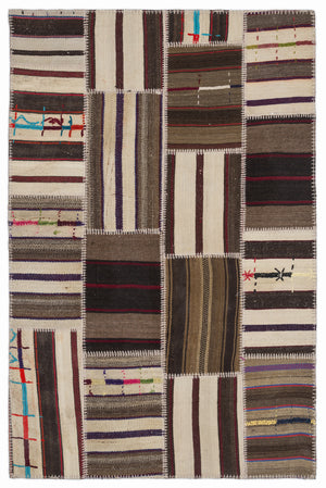 Striped Over Dyed Kilim Patchwork Unique Rug 3'11'' x 5'11'' ft 120 x 180 cm