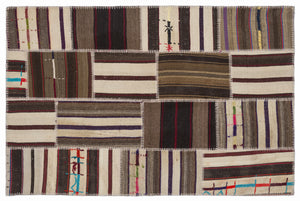 Striped Over Dyed Kilim Patchwork Unique Rug 3'11'' x 5'11'' ft 120 x 180 cm