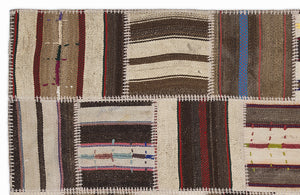 Striped Over Dyed Kilim Patchwork Unique Rug 3'11'' x 5'11'' ft 120 x 180 cm