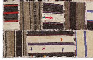 Striped Over Dyed Kilim Patchwork Unique Rug 3'11'' x 5'11'' ft 120 x 180 cm