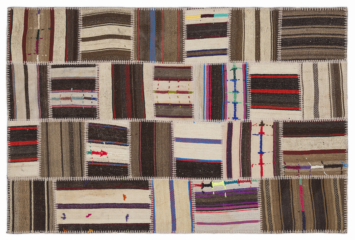 Striped Over Dyed Kilim Patchwork Unique Rug 3&#39;11&#39;&#39; x 5&#39;11&#39;&#39; ft 120 x 180 cm